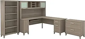 Bush Somerset 72W L Desk with Hutch &amp; Storage in Ash Gray - Engineered Wood