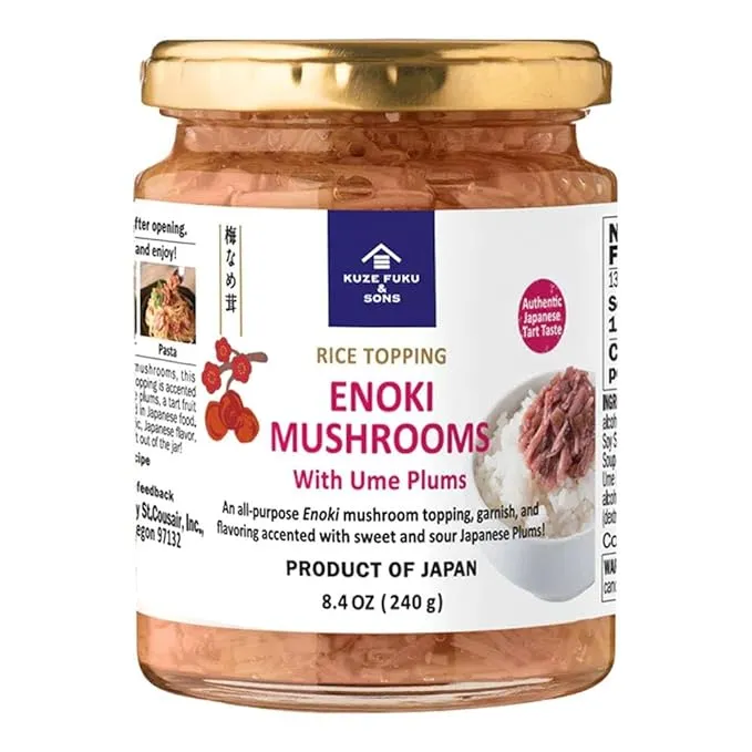 [KUZE FUKU & SONS] Enoki Mushrooms With Ume Plums, Multipurpose Rice Topping, Garnish, & Flavoring, Product of Japan (8.4 Oz /240 g)