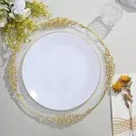 Efavormart 10 Pack | Clear Hammered 7 inch Round Plastic Dessert Appetizer Plates with Gold Rim, Disposable Salad Party Plate