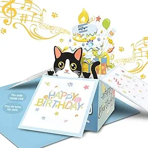 3D Pop Up Birthday Card, Musical, 60g, For Father, Mother, Lover Tuxedo Cat