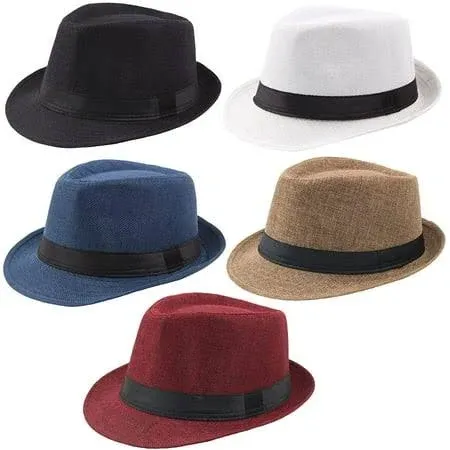 Ultrafun 5 Pack Short Brim Fedora Classic Summer Beach Sun Hat Panama Cap for Men Women