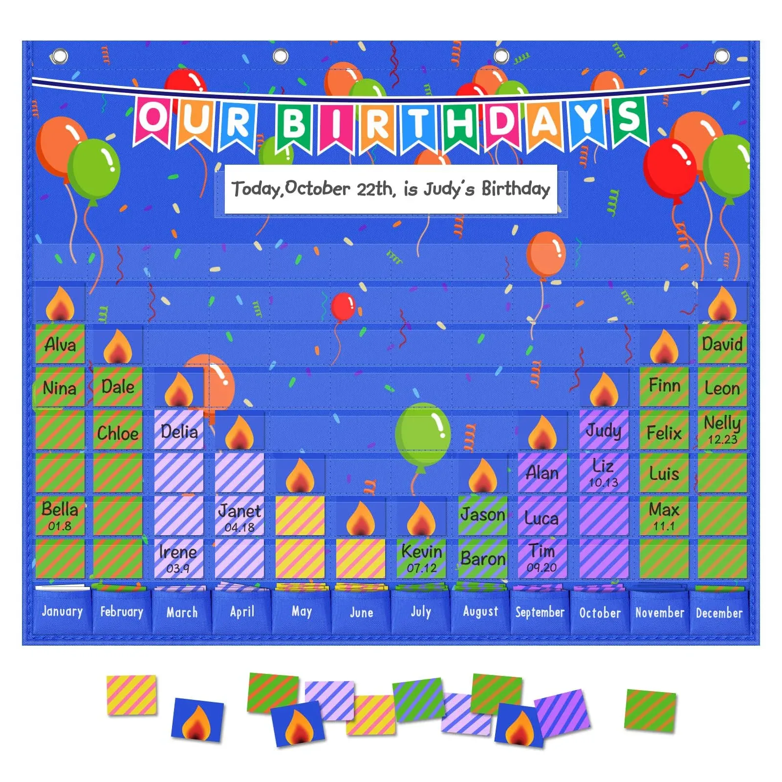 Eamay Happy Birthday Pocket Chart, Blue Birthday Graph Bulletin Board for Classroom