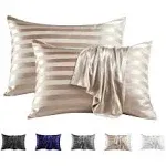 MR&HM Satin Pillowcase for Hair and Skin, Silk Satin Pillowcase 2 Pack, Queen Size Pillow Cases Set of 2, Silky Pillow Cover with Envelope Closure (20x30, Champagne Striped)