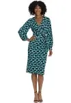 Maggy London Long Sleeve Faux Wrap Dress in Seafoam/Black