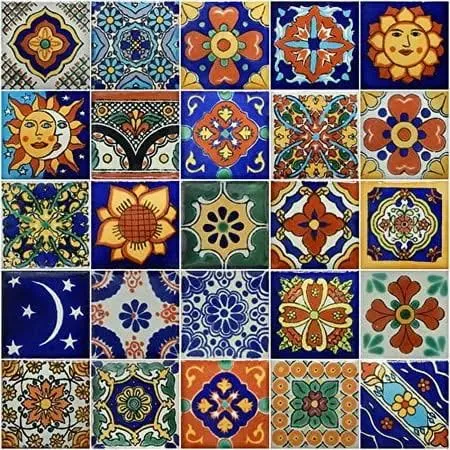 Color Y Tradicion 50 Hand Painted Decorative Talavera Mexican Tiles 2″X2″