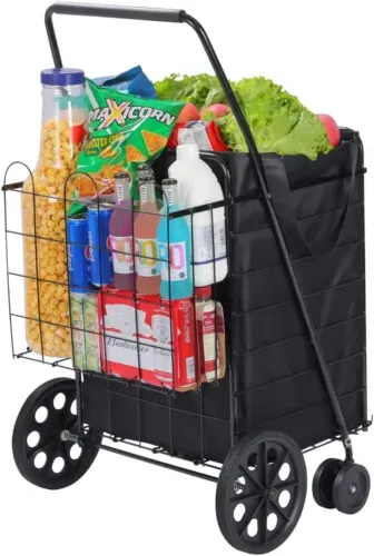 New Folding Grocery Basket Cart Shopping Wheels Large Metal Utility Laundry