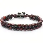 Men&#39;s RED TIGER EYE Double Bead Bracelet - One Size Fits All