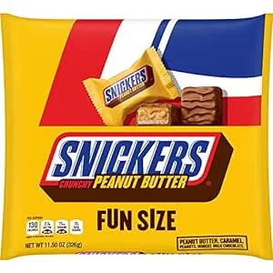 SNICKERS Crunchy Peanut Butter Squared Fun Size Chocolate Candy Bars 11.5-Ounce Bag (Pack of 6)