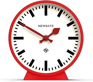 NEWGATE® M Mantel Railway Silent Sweep Mantel Clock - 'No Tick' - A Modern Mantelpiece Clock - Small Clock - Clocks for Living Room - Office Clock - Mantel Clock - Station Dial (Red)