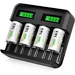 EBL Rechargeable C Batteries (4 Pack) and LCD Rechargeable Battery Charger for Ni-MH AA AAA C D Rechargeable Batteries