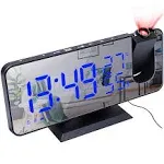 Number-one Projection Digital Alarm Clock for Bedrooms, FM Radio Alarm Clock, 7.5'' Dual Alarms with Snooze, USB Charging Port, Temperature & Humidity