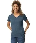 Gildan Ladies' Heavy Cotton V-Neck T-Shirt Heather Navy-S