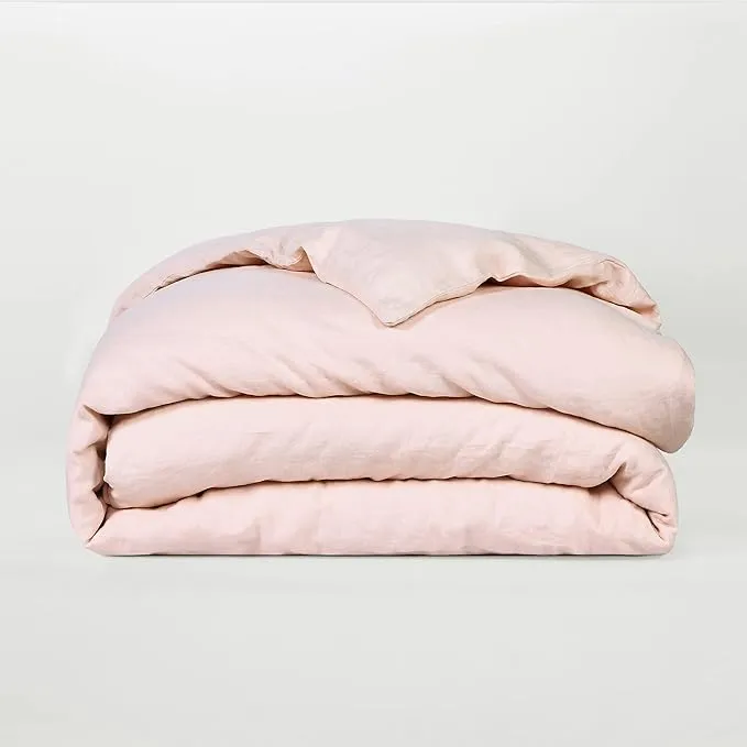 Sijo Premium Stone Washed 100% Organic French Linen Duvet Cover, GOTS Certified Organic, Small Batch Sourced from Normandy, Breathable and Durable (Blush, Full/Queen)