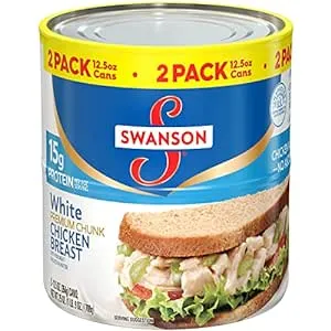 Swanson White Premium Chunk Canned Chicken Breast in Water, Fully Cooked Chicken, 12.5 OZ Can (Pack of 2)