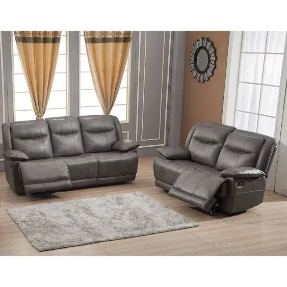 Betsy Furniture 2 Piece Bonded Leather Reclining Living Room Set, Sofa and Loveseat - Brown