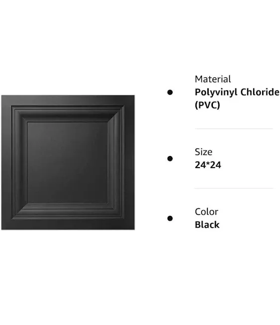 Art3d 12-Pack Square Black Drop Ceiling Tile 2ft x 2ft, PVC Ceiling Panel 24 x 24in.