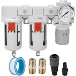 Nanpu DFR-03 3/8" NPT Air Drying System - Double Air Filters, Air Pressure Regulator Combo - Semi-Auto Drain, Poly Bowl