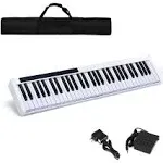 Costzon 61-Key Portable Digital Piano, Upgraded Premium Electric Keyboard W/ 128 Rhythm, 128 Tone, Sustain Pedal, MIDI/USB Interface, Power Supply, Bluetooth Function (White)