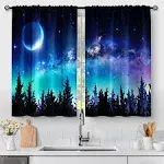 Aimego Forest Country Kitchen Curtains - Moon Rustic Modern Aesthetic Art Short Cafe Tier Curtains Decor for Living Room Starry Galaxy Rod Pocket Window Drapes 45 Inch Length 2 Panels Set 28"x45"