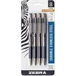 Zebra Pen G-301 Retractable Gel Ink Pen, Stainless Steel Barrel, Medium Point, 0.7mm, Black Ink, 4-Pack