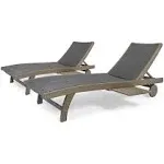 Yedda Outdoor Wicker and Wood Chaise Lounge with Pull-Out Tray , Gray/Set of 2