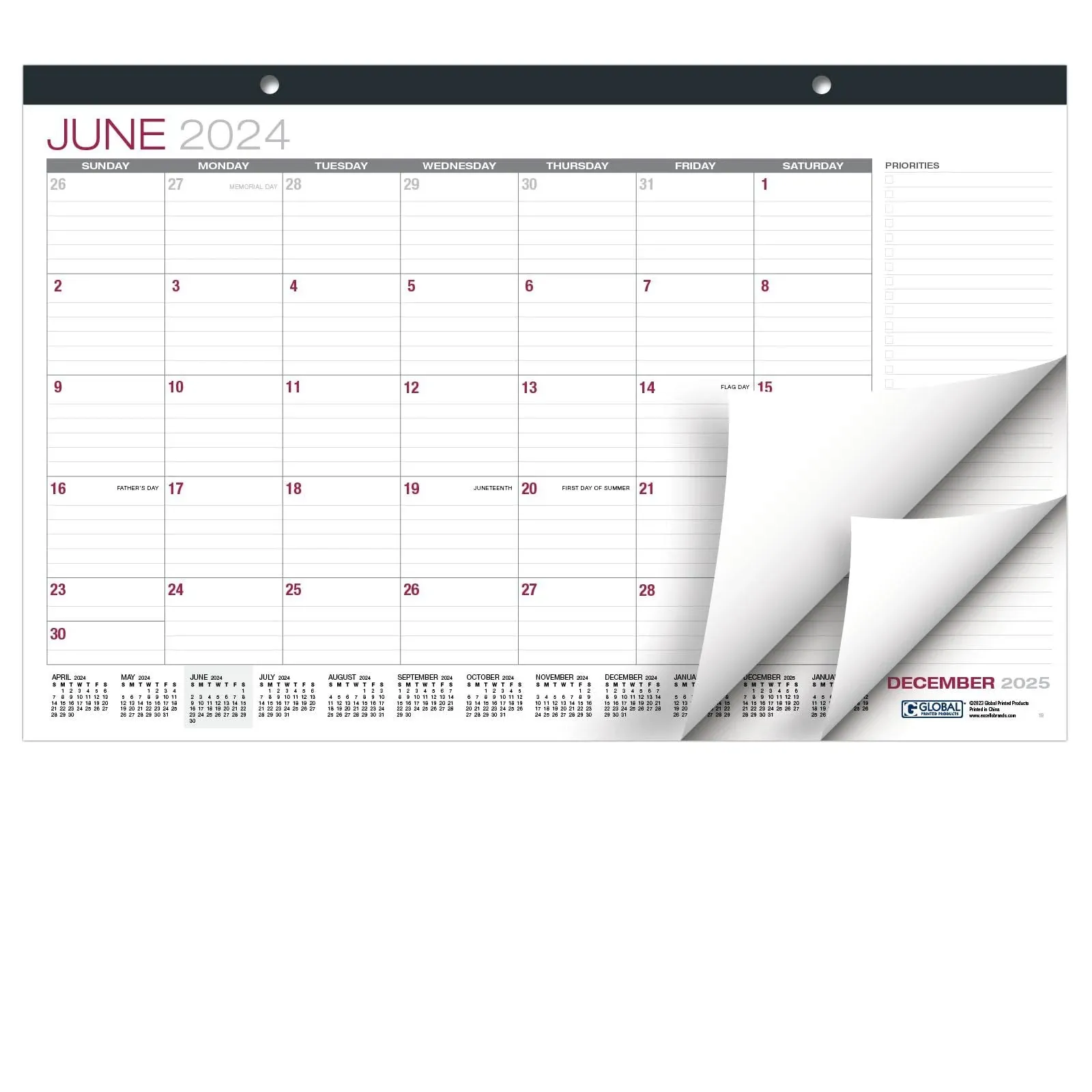 Global Printed Products Professional Desk Calendar 2025