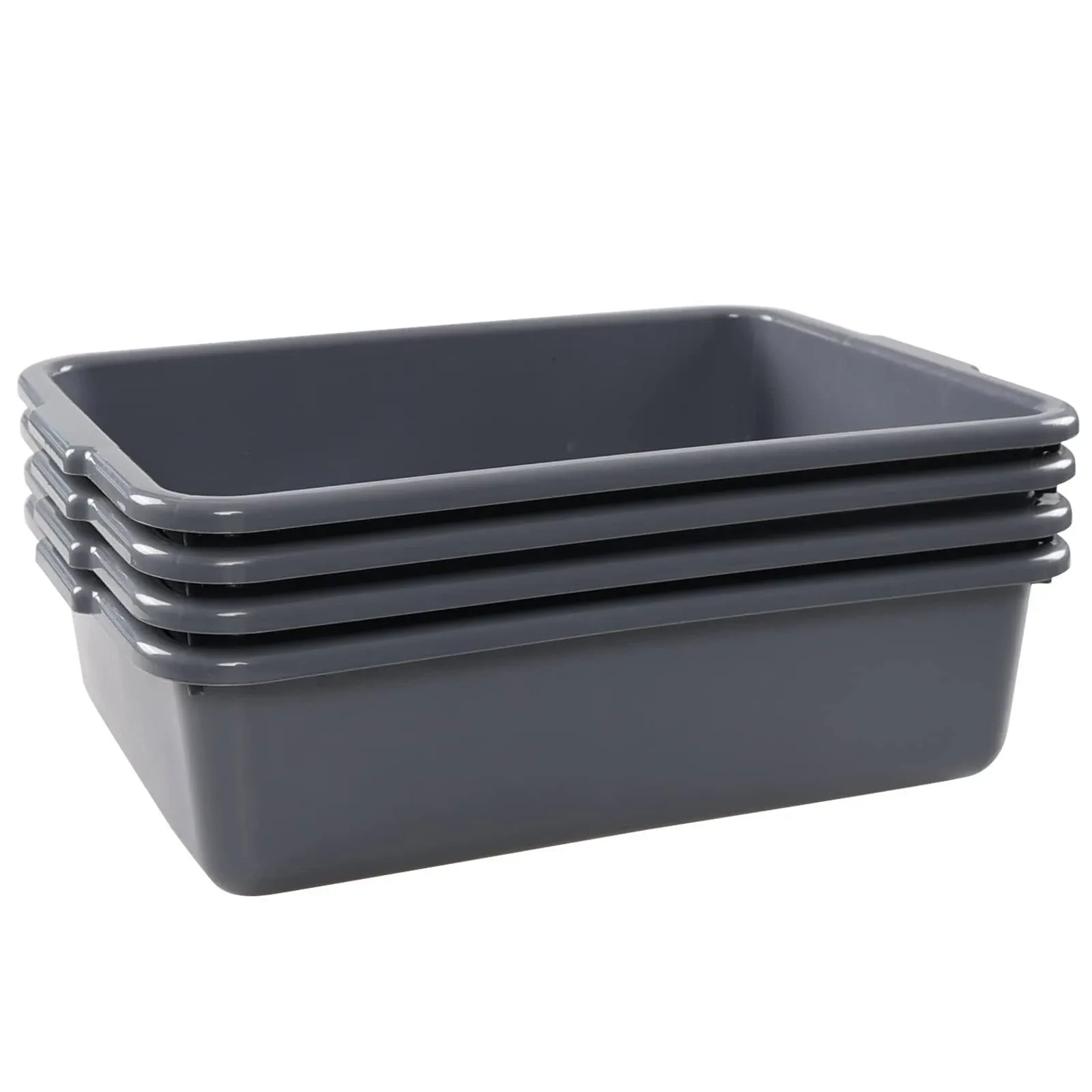 Set of 4 Plastic Bus Boxes, Commercial Bus Tote/Bus Tub, Grey (8 L)