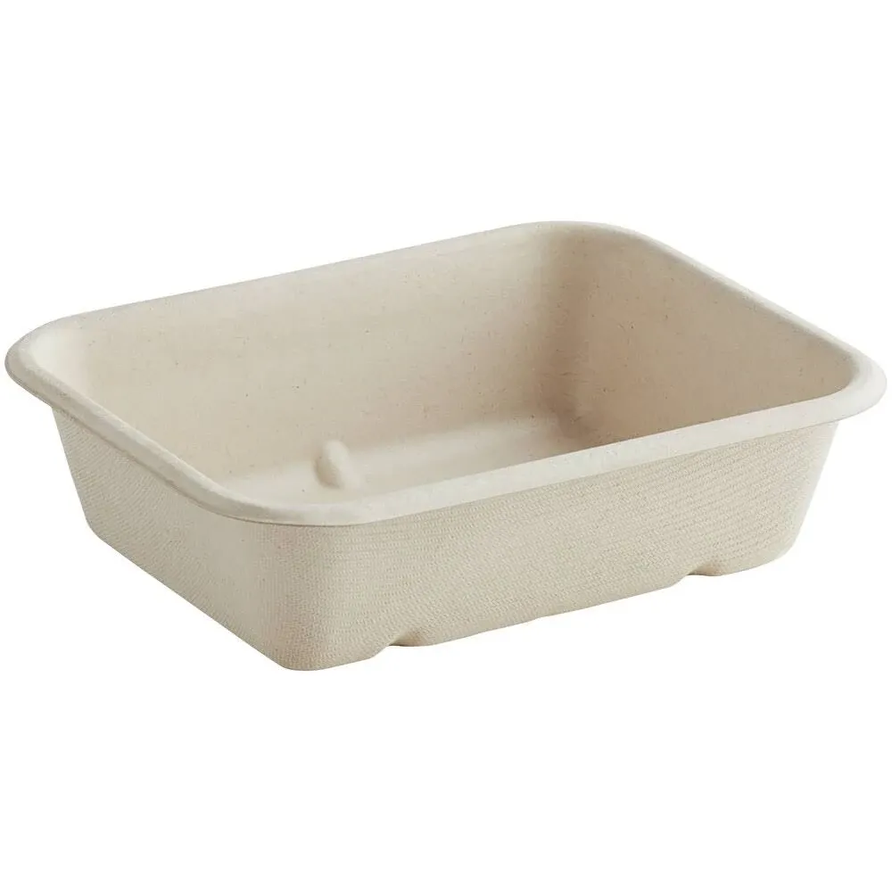 World Centric TR-SC-UAR 100% Compostable Unbleached Plant Fiber 1 Compartment Trays, 20 oz., 6.5" x 5" x 1.5" (Pack of 600)