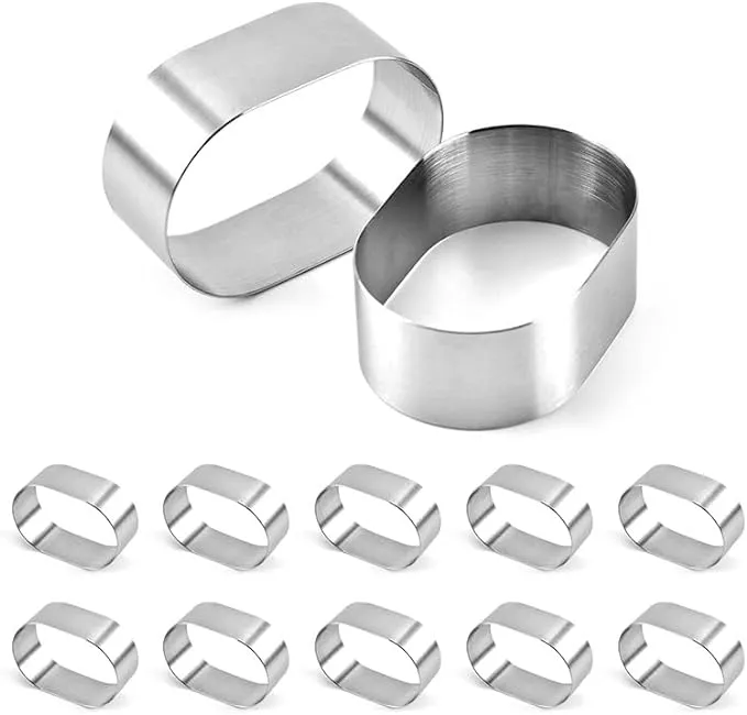 Set of 12-Round Cake Ring Stainless Steel Mini Long Oval Mousse Ring Cake Mol...