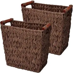 GRANNY SAYS Woven Trash Basket, Brown Wastepaper Basket with Handles, Wicker Bathroom Trash Can for Dorm Laundry Room, 1-Pack, 13" x 7 ½" x 12 ½"