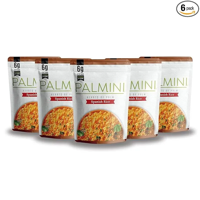 Palmini Spanish Rice | Low-Carb, Low-Calorie Hearts of Palm Rice | Keto, Gluten Free, Vegan, Non-GMO | As seen on Shark Tank | (8 Ounce Pouch - Pack of 6)