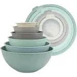 Cook with Color Nesting Mixing Bowls - 12 Piece Plastic Bowl Set with Lids, Microwave Safe (Mint Ombre)