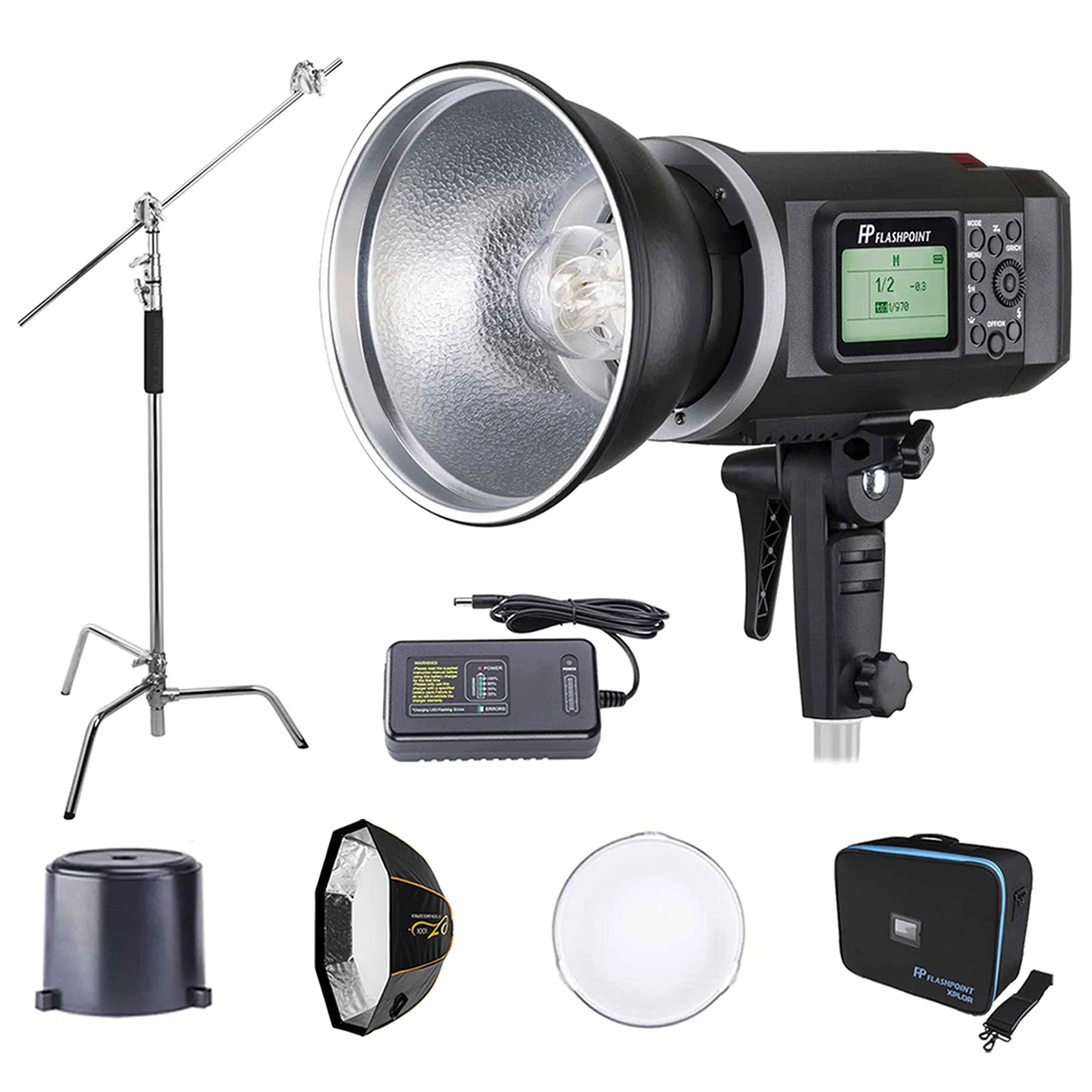 Flashpoint Xplor 600 HSS R2 Battery-Powered Monolight Kit with C-Stand and EZ Lock 36" Octabox (Bowens Mount)