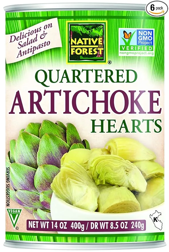 Native Forest Quartered Artichoke Hearts - Artichokes, Artichoke Hearts in Water, Canned Artichoke Hearts, Non-GMO, Vegan - 14 Ounce (Pack of 6)