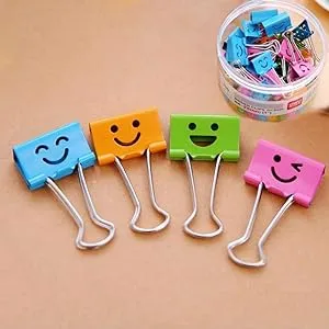 Coideal Smiling Face Binder Clips Medium, 48 Pcs 1 Inch Smiley Metal Paper Clips Clamps Assorted Color with Cute Fun Smile Hollow for Office (25mm)