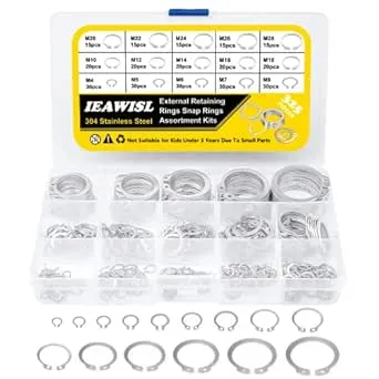 Snap Ring Set, 325PCS Retaining Ring Set 15 Sizes 304 Stainless Steel External Circlip Snap Retaining Clip Ring Assortment Kit- Secure Parts on Grooved Shafts, Pins, Studs