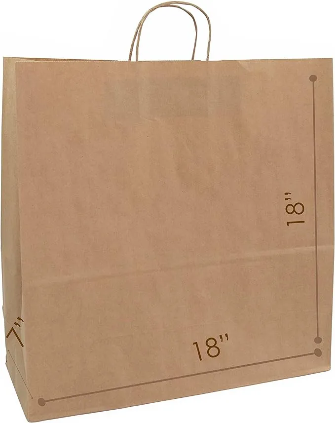 [25 Pcs] Large Brown Kraft Paper Bags with Handles 18 inchx7 inchx18 inch H - Jumbo Paper Bags, Cargo Shopping Bags, Retail Bags, Take-Out Bags, Gift