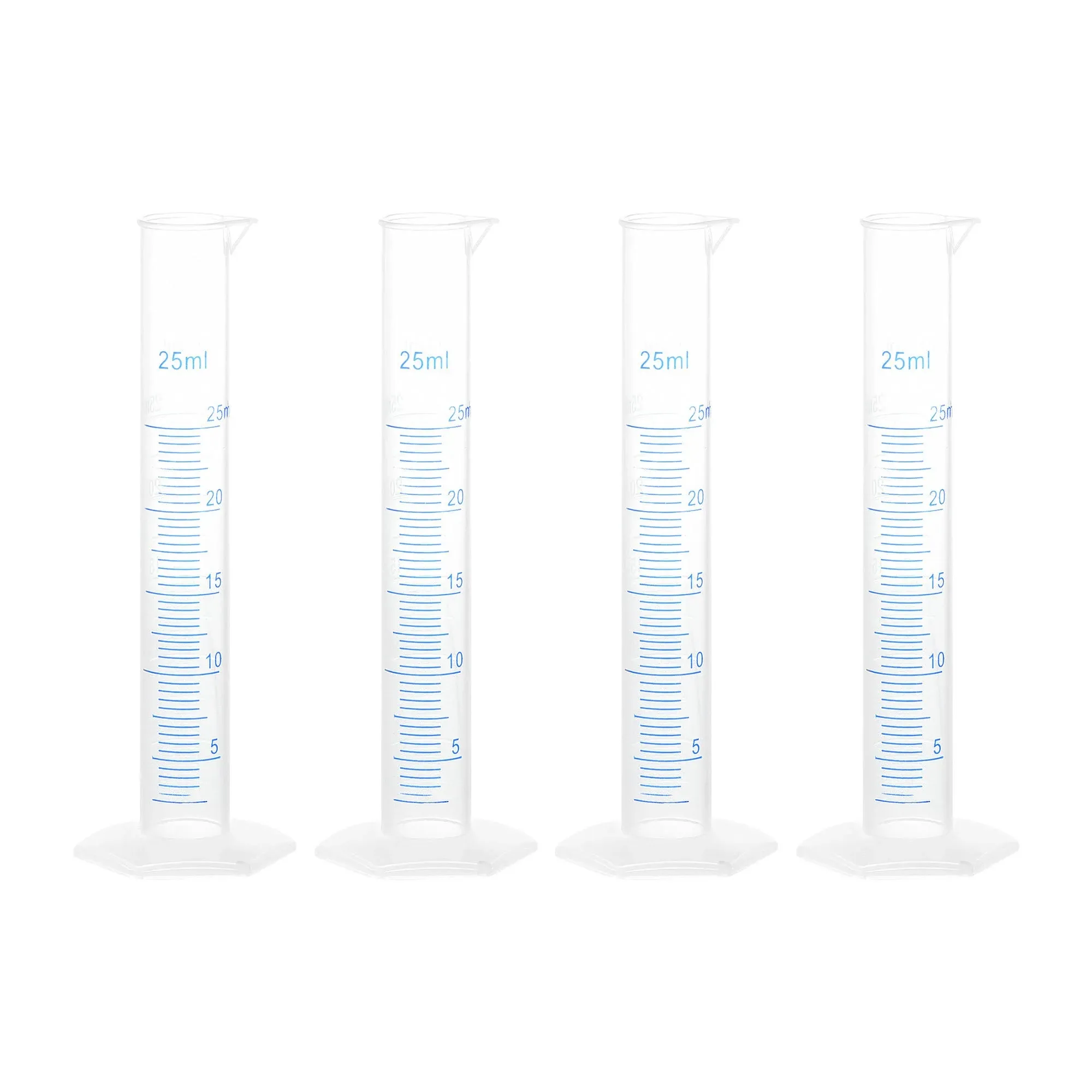 uxcell Plastic Graduated Cylinder, 25ml Measuring Cylinder, Science Test Tube Beakers, 2-Sided Metric Marking, Clear Hex Base for Lab Home 4Pcs