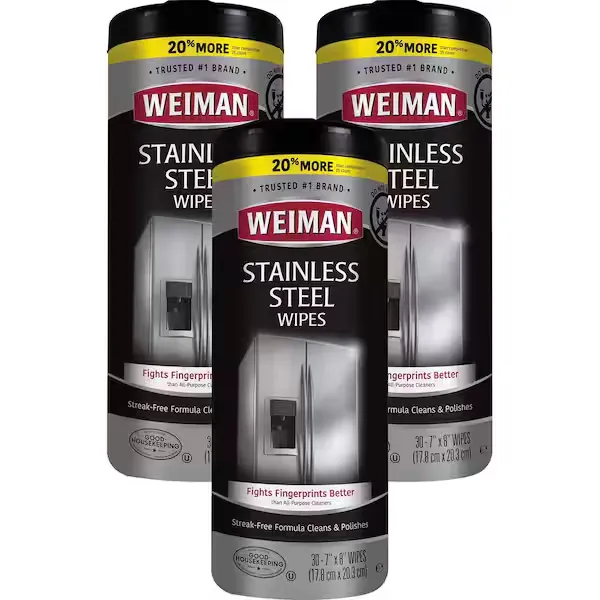 Weiman Stainless Steel Wipes 7 x 8 30/Canister 4 Canisters/Carton