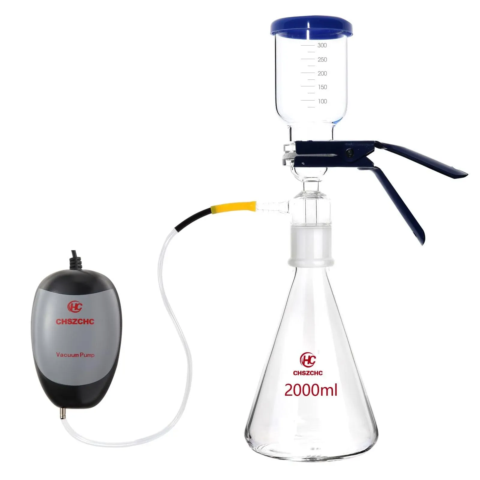 2000ml Glass Vacuum Suction Filter, Lab Vacuum Filtration Distillation Apparatus for Filtering in Lab with 300ml Graduated Funnel and Vacuum Pump