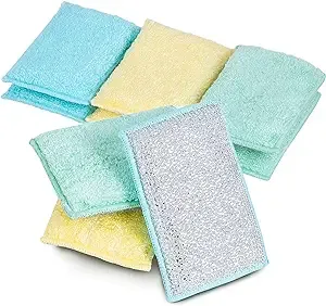 Smart Design Heavy Duty Scrub Sponge with Bamboo Odorless Rayon Fiber Set of 9 Ultra Absorbent Soft and Metallic S