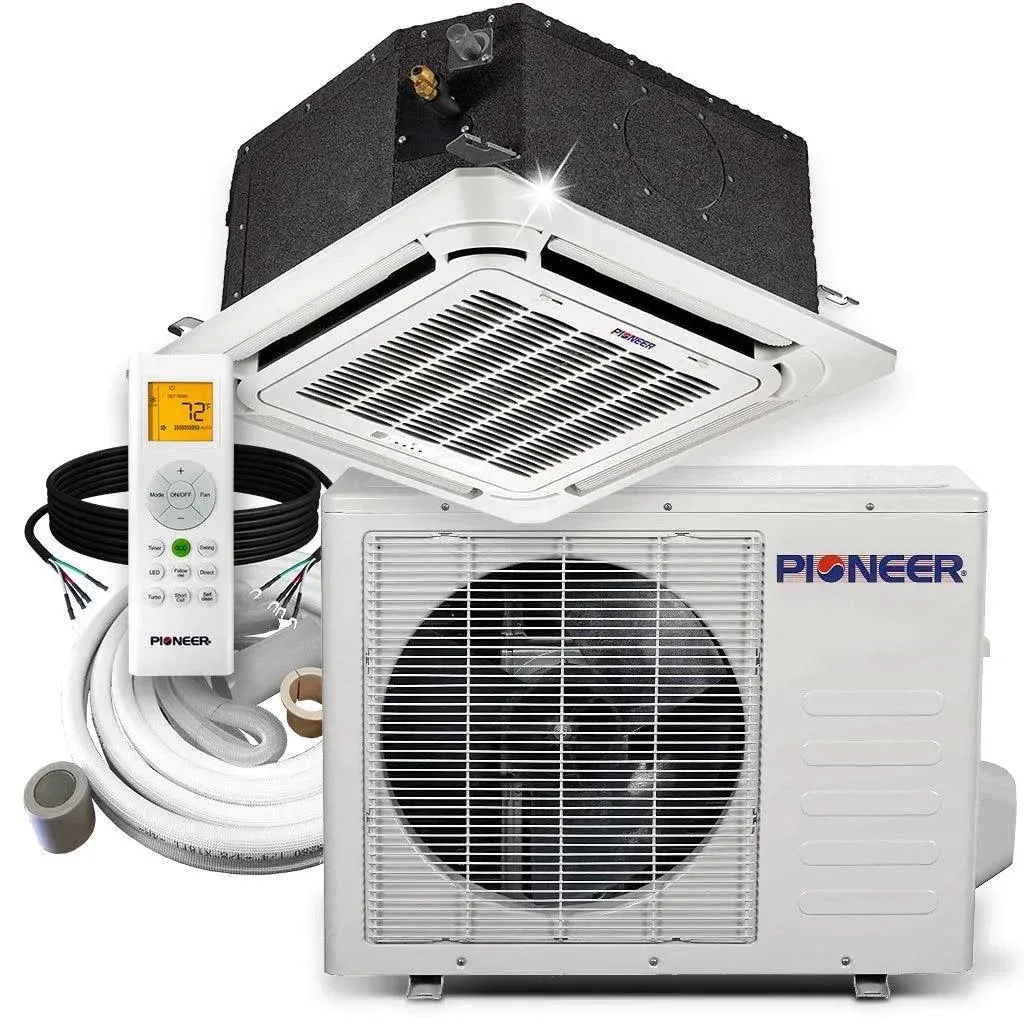 Pioneer 12,000 BTU 21.5 SEER 115V SEER 8-Way Compact Cassette Mini-Split Air Conditioner Heat Pump System Full Set, 25 ft