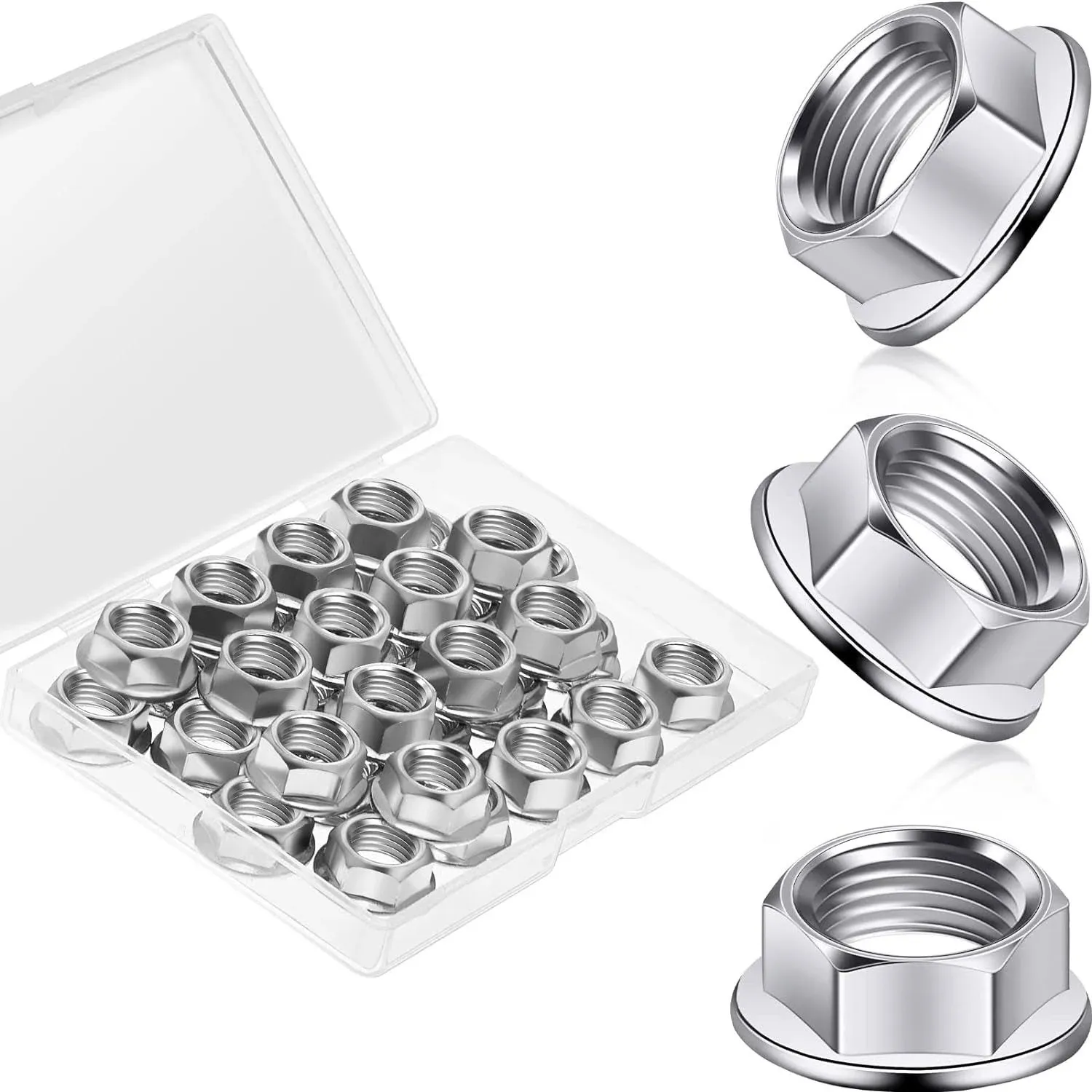 Generic 32 Pieces M10 x 1.25 mm Pitch Metric Fine Pitch Hexagonal Flange Nuts Stainless Steel Locking Flange Nut for YFZ450 YFZ660