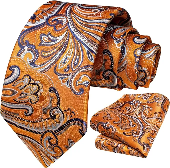 HISDERN Ties for Men Paisley Tie and Pocket Square Woven Classic Floral Mens Ties Handkerchief Set Wedding Party Necktie