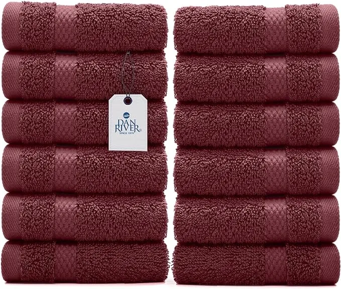 DAN RIVER 100% Cotton Face Towels 12 Pack - Premium Quality Washcloths Highly Absorbent Towels for Bathroom, Spa, Gym - Quick Dry Essential for Daily Use 12x12 in, 600 GSM – Aqua