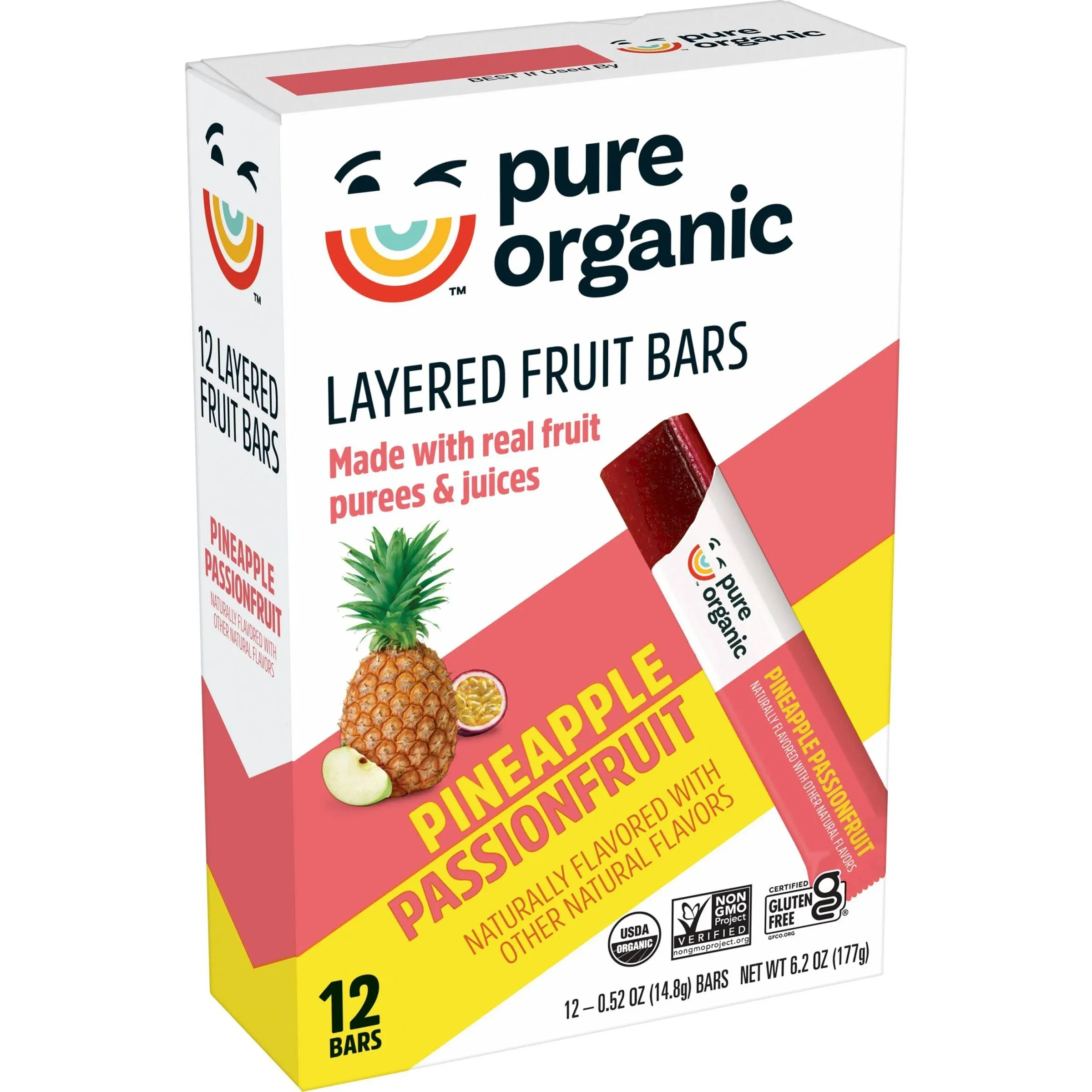 Pure Organic Layered Fruit bar Variety Package, 12 - Pineapple Passionfruit & 12 - Strawberry Banana 0.63 oz (Pack of 24)