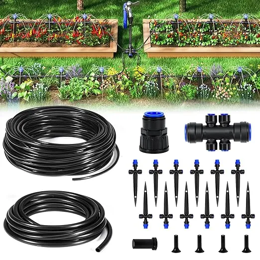 HIRALIY 118FT Garden Watering System, Drip Irrigation Kits for Plants, New Quick-Connect Fittings, Blank Distribution Tubing, Saving Water Automatic Irrigation Equipment for Patio Lawn