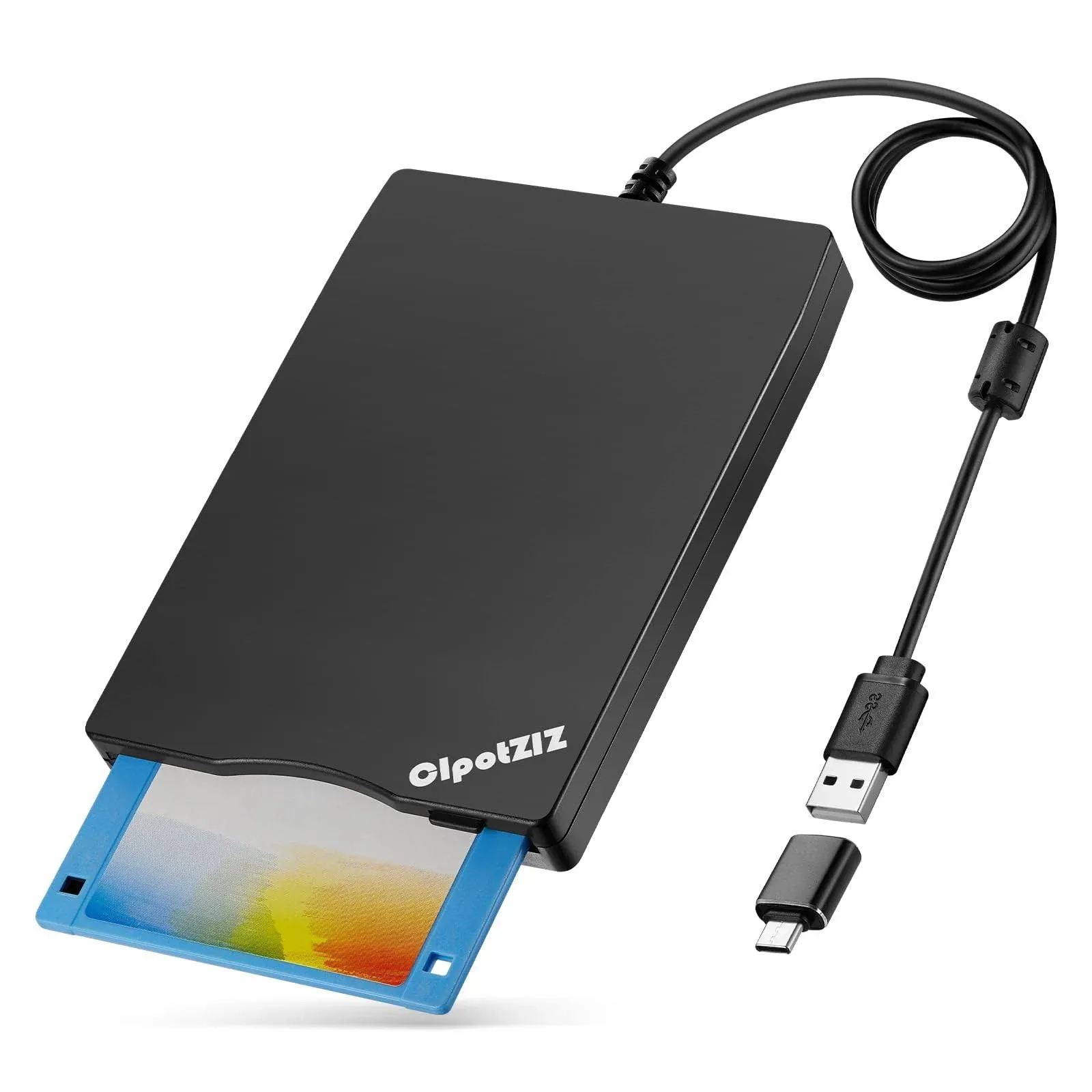 CIpotZIZ Floppy Disk Reader 3.5 inch External USB Type A&C Floppy Disk Drive Floppy Disc Reader for Laptop with Windows 11/10 (3.5inch, Frosted