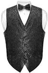 Vesuvio Napoli Men's Sequin Design Dress Vest & Bow Tie Black Color Bowtie Set for Suit Tux, Size: 3XL