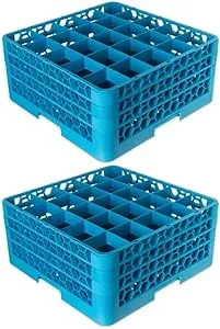 Carlisle FoodService Products OptiClean Plastic 25-Compartment Divided Glass Rack, Blue, 8.72" w/ 4 Extenders (Pack of 2)